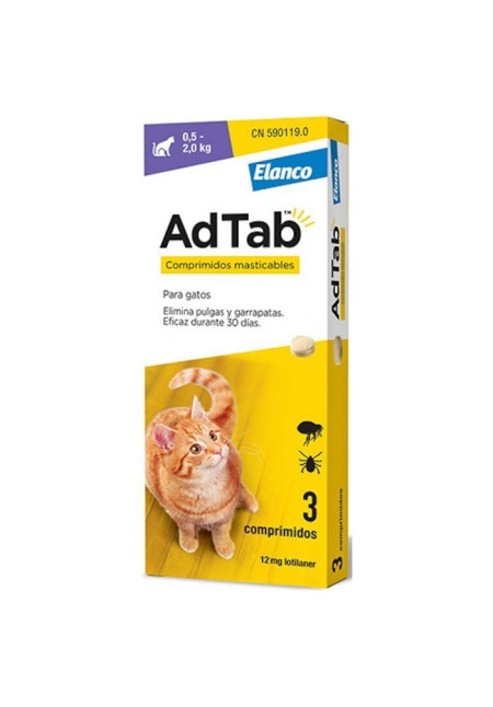 Adtab 12mg 3 Comprimidos masticables Gatos 0,5-2kg Adtab 12mg 3 Comprimidos masticables Gatos 0,5-2kg