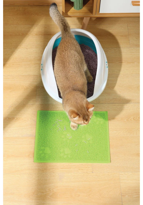 Alfombrilla verde para arenero de gatos 