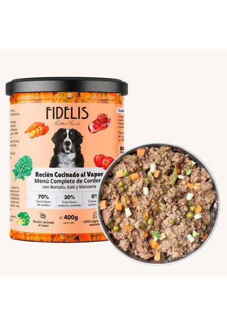 FIDELIS Cordero con boniato, col rizada y manzana (tarro de 400 g) FIDELIS Cordero con boniato, col rizada y manzana (tarro de 400 g)