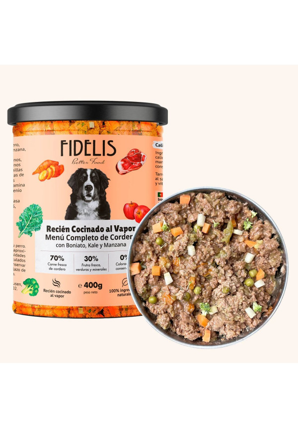 FIDELIS Cordero con boniato, col rizada y manzana (tarro de 400 g)
