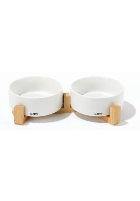 OPERA COMEDERO CERAMICA CON PIE DE BAMBOO 2X350 ML - BLANCO OPERA COMEDERO CERAMICA CON PIE DE BAMBOO 2X350 ML - BLANCO