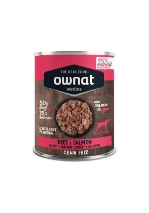 OWNAT WETLINE DOG BEEF & SALMON 395 GR LATA
