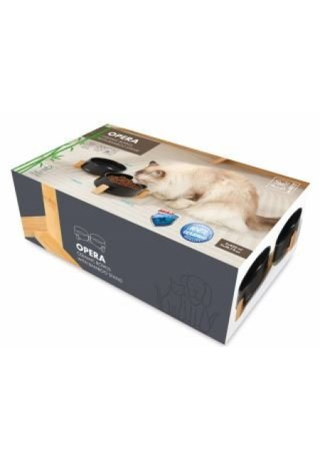 OPERA COMEDERO CERAMICA CON PIE DE BAMBOO 2X850 ML - NEGRO OPERA COMEDERO CERAMICA CON PIE DE BAMBOO 2X850 ML - NEGRO