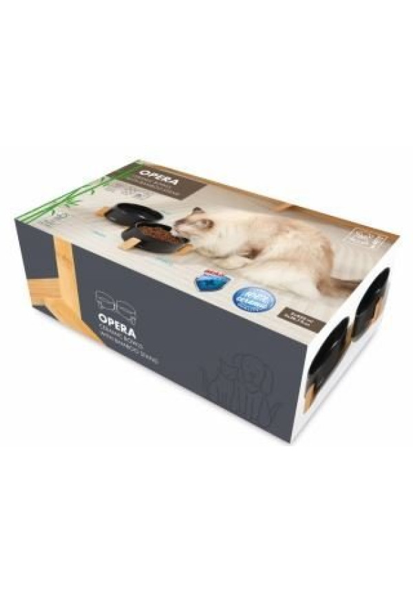 OPERA COMEDERO CERAMICA CON PIE DE BAMBOO 2X850 ML - NEGRO