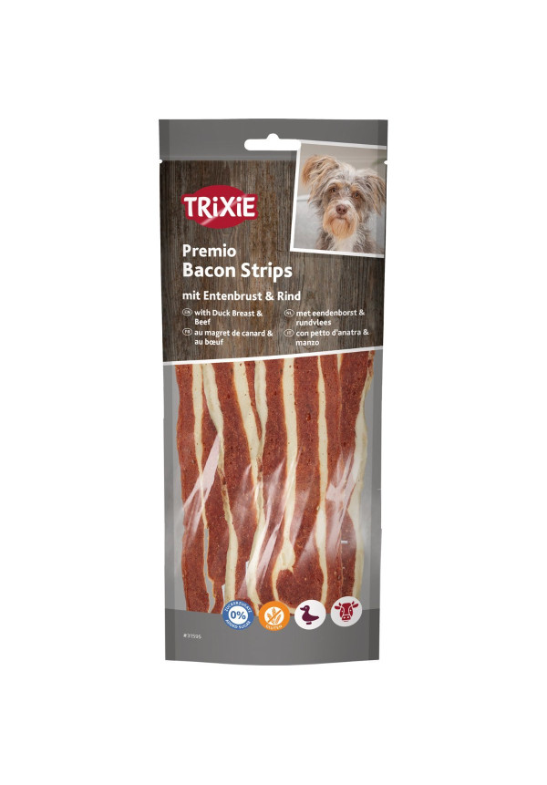 Tiras de bacon premio, con pechuga de pato y ternera 80GR