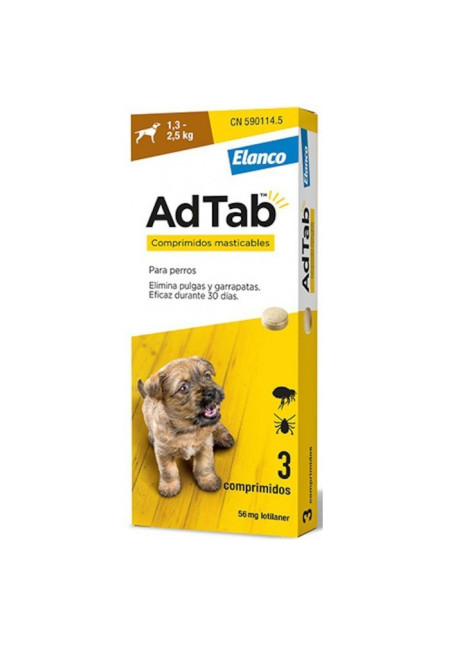 Adtab 56mg 3 Comprimidos masticables Perros 1,3-2,5kg Adtab 56mg 3 Comprimidos masticables Perros 1,3-2,5kg