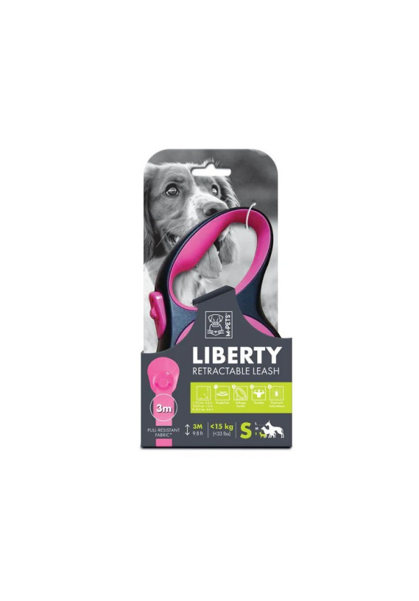Correa retráctil para perros LIBERTY - Rosa S 3 Metros