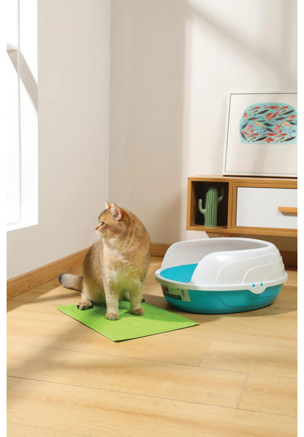 Alfombrilla verde para arenero de gatos 