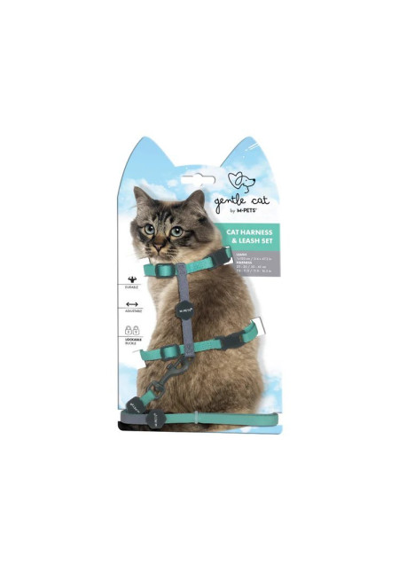 Conjunto de arnés y correa GENTLE CAT color verde jade