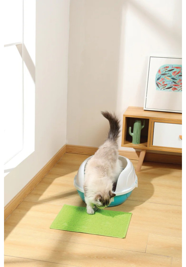 Alfombrilla verde para arenero de gatos 