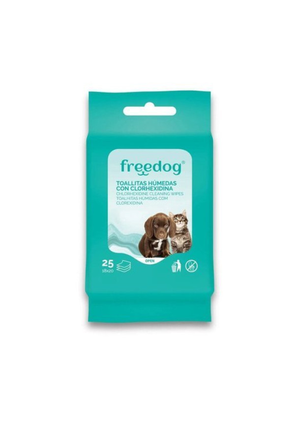 Freedog Toallitas Húmedas pocket Clorhexidina para Perros y Gatos 25 unidades