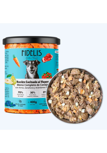 FIDELIS Conejo con arroz, zanahoria y arándanos (tarro de 400 g) FIDELIS Conejo con arroz, zanahoria y arándanos (tarro de 400 g)