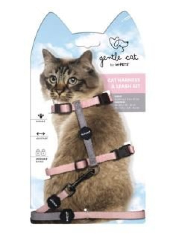 Conjunto de arnés y correa GENTLE CAT color rosa rubor